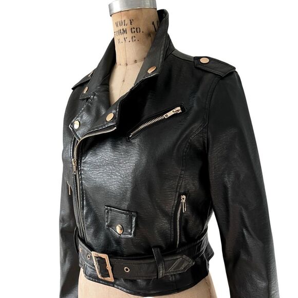 Black Faux Leather Biker Jacket with Belt
Size S - Picture 4 of 6